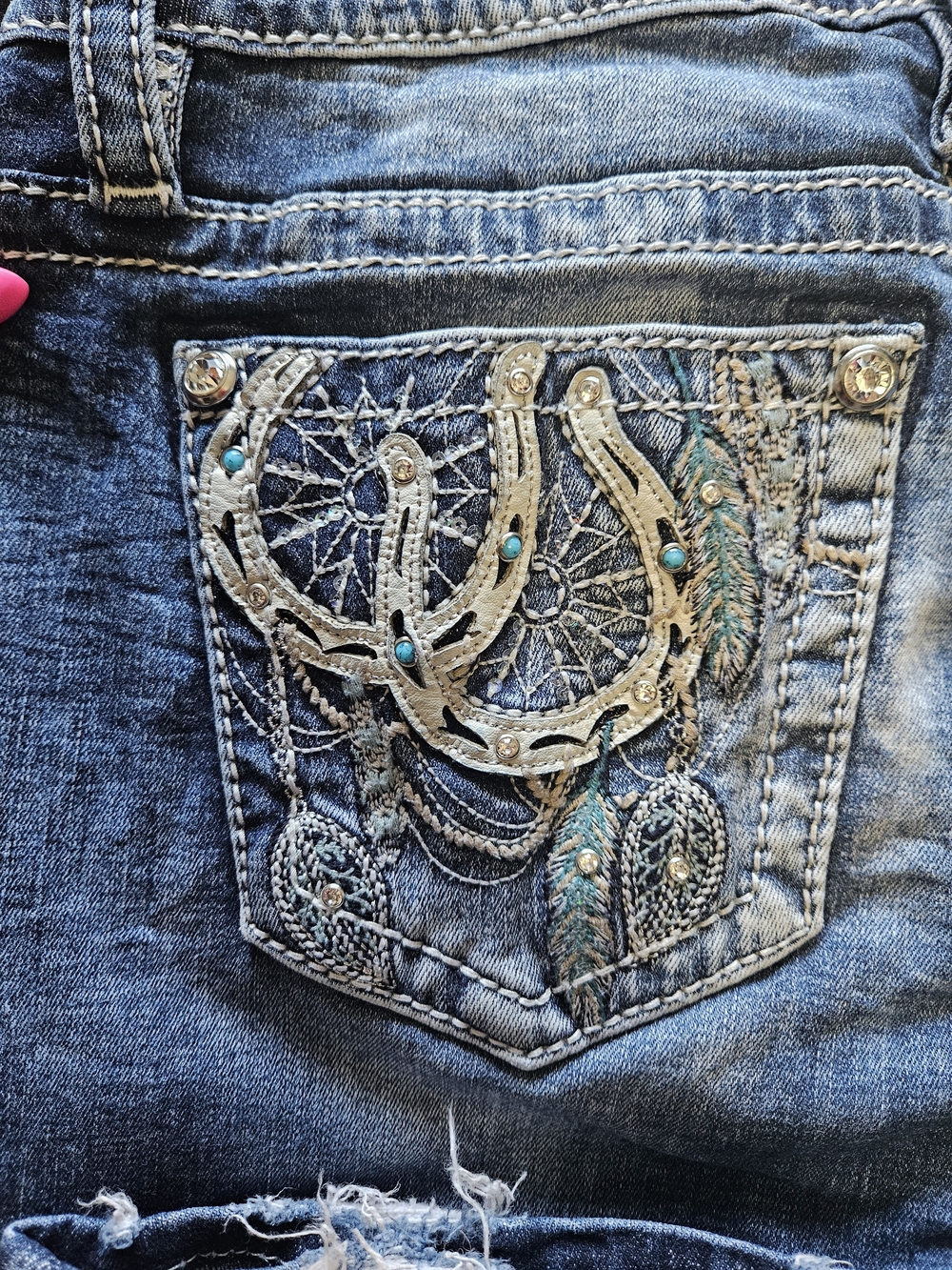 Miss Me Blue Embroidered Accent Straight Jeans